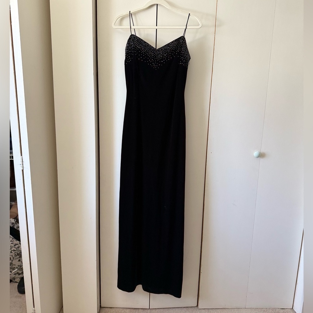Vintage Dave & Johnny Laura Ryner Black Velvet Maxi Dress w Embellishments Y2K - Picture 7 of 14